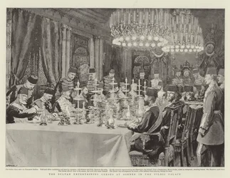 Der Sultan bewirtet Gäste beim Abendessen im Yildiz-Palast